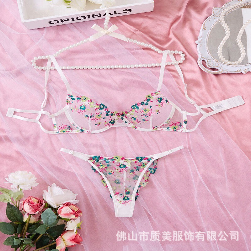 2025 nueva ropa interior divertida bordada Sexy Conjunto de sujetador estampado para mujer