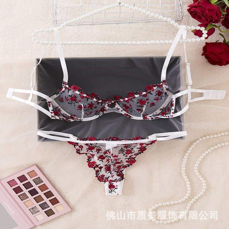 2025 nueva ropa interior divertida bordada Sexy Conjunto de sujetador estampado para mujer
