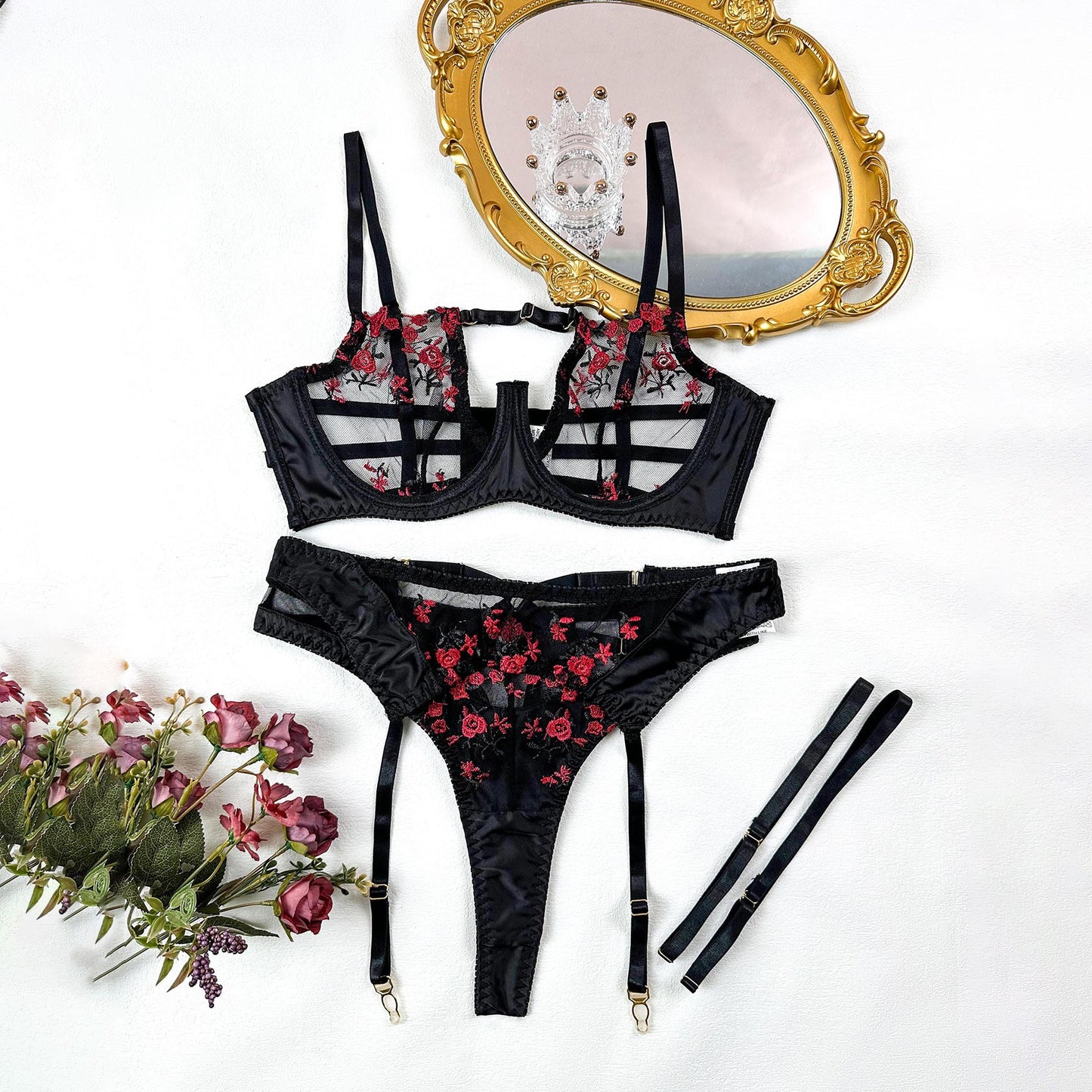 Nuevo Fat MM Malla Transparente Sexy Ropa interior Love Bow Sexy Sex Set