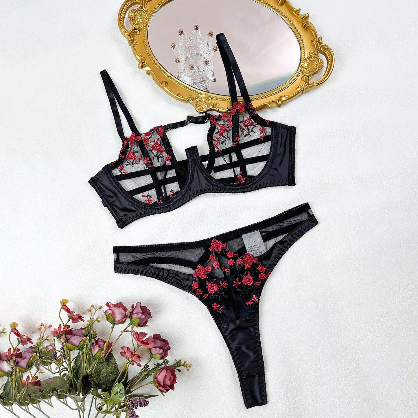 Nuevo Fat MM Malla Transparente Sexy Ropa interior Love Bow Sexy Sex Set